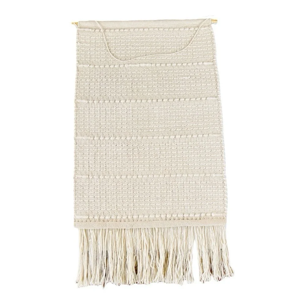 XL Cream Off White Wool and Cotton Woven Tapestry Wall Hanging Boho Neutral Deco
